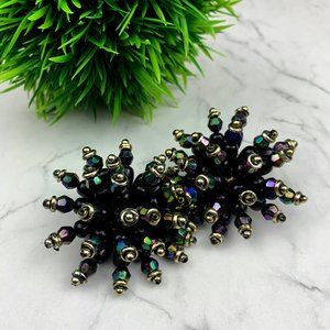 Vintage Hand Beaded Starburst Clip On Earrings